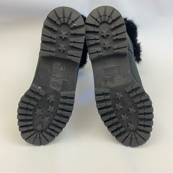 Sorel Rabbit Fur Shearling Lined Black Lace-Up Boots Made in Canada SZ 10 - Picture 9 of 10